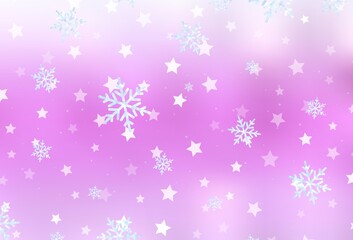 Light Pink vector background with xmas snowflakes, stars.