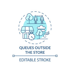 Queues outside store concept icon. Safe shopping during Covid tip idea thin line illustration. Limiting customers number in store. Vector isolated outline RGB color drawing. Editable stroke