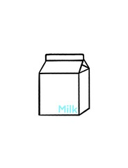Blue Outline of carton isolated on white background stated “milk” on a package