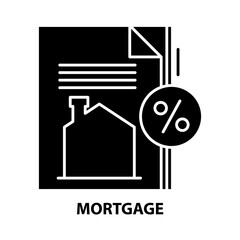 mortgage icon, black vector sign with editable strokes, concept illustration