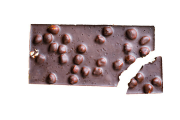 chocolate bar nuts hazelnut sweet dessert ready to eat on the table meal snack ingredient top view copy space for text food background rustic