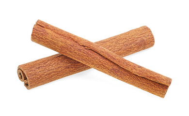 Two sticks of cinnamon isolated on a white background. Delicious cinnamon sticks.