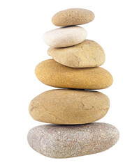 Fototapeta na wymiar Pebble stones isolated on a white background. Pyramid of the stones. Balanced Zen stones.