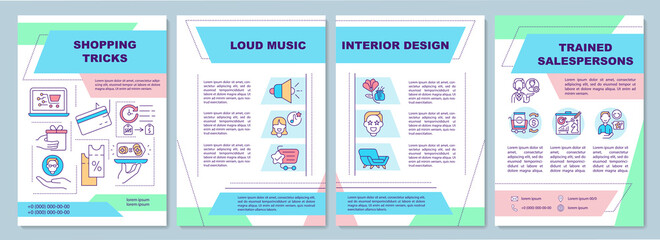 Shopping tricks brochure template. Customer experience. Retail. Flyer, booklet, leaflet print, cover design with linear icons. Vector layouts for magazines, annual reports, advertising posters