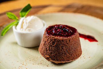 lava cake with berry sauce