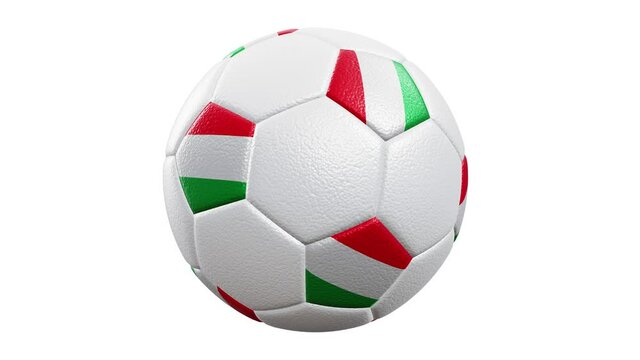 Realistic 360-degree seamless looping roll of the Italy flag textured soccer ball rendered in UHD, alpha matte is included