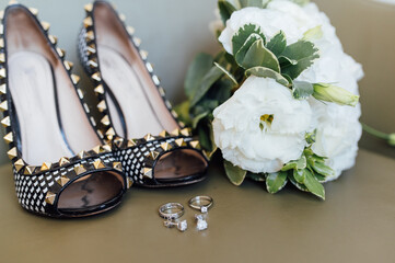 wedding shoes rings and bouquet marriage wedding