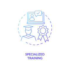 Specialized training blue gradient concept icon. Online course, education. College degree. Virtual assistant skill idea thin line illustration. Vector isolated outline RGB color drawing