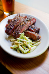 Pork ribs, barbecue style. Classic Traditional Texas Smokehouse favorite menu item: Baby Back pork ribs. Slow cooked in seasoned smoker over mesquite wood chips covered in homemade bbq sauce. 