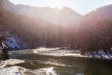 Beautiful sunny winter landscape with a river