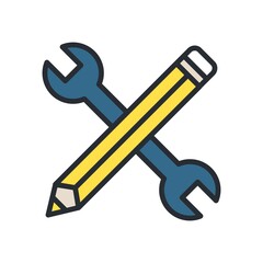 Wrench and pen. Business icon in flat design style.