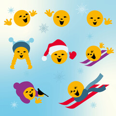 New year's smiles. Christmas emoticons.