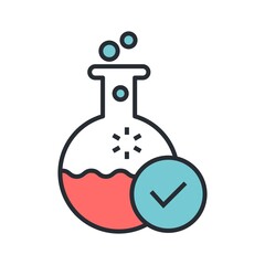 Verified lab results for medicine concept. Approved experimental drug or material sign.