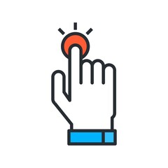 Click on button, cursor icon in flat design style.