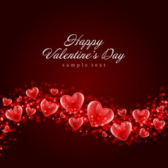 Happy valentines day 3d shiny hearts vector background.