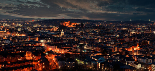 Panoramic View Over Edinburgh City, Scotland, at Night