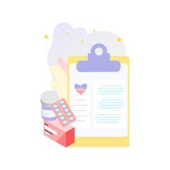 Online medicine on the laptop screen. 3D isometric medical prescription concept. Healthcare consulting web service. Hospital support online. Pharmacy, clinic, drugstore. Vector flat illustration.