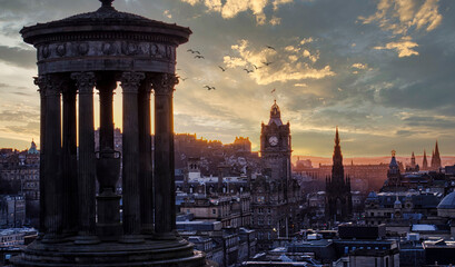 Sunset Behind Edinburgh City, Scotland