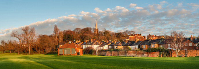 Panoramic landscape of Harrow on the Hill town in Greater London with visible Harrow School...