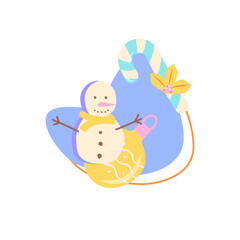 Happy winter holiday flat vector concept illustration with abstract shapes. Seasonal greeting. Christmas tree ball, ornate sphere. Festive bauble. Wintertime 2D organic cartoon elements