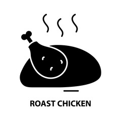 roast chicken icon, black vector sign with editable strokes, concept illustration