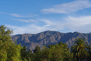 Fototapeta na wymiar Nature background, view of the San Gabriel Mountains taken from Pasadena in the San Gabriel Valley.