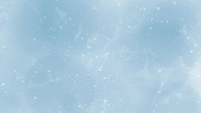 Futuristic network binary code animation with lines, dots and triangle shapes motion motion background. 