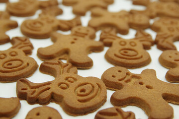Christmas gingerbread cookies isolated on a white background. Closeup