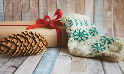 Elements of New Year's decor to create a festive atmosphere. Waiting for New Year and Christmas holidays.