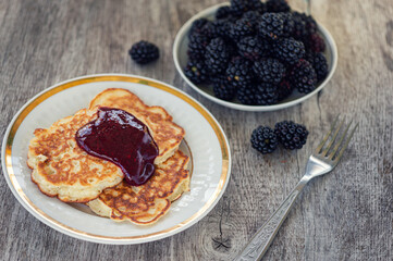 Pancakes with blackberry jam