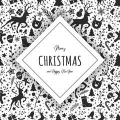 Merry Christmas and Happy New Year. Xmas greeting card. Vector