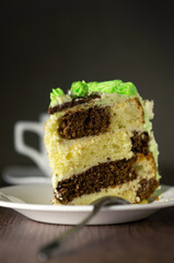 Piece of sponge cake with chocolate