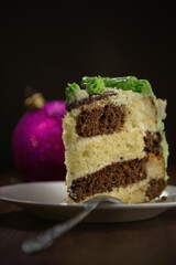 Piece of sponge cake with chocolate