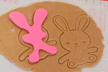 The dough sticks to the shape of a rabbit