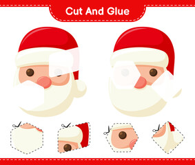 Obraz na płótnie Canvas Cut and glue, cut parts of Santa Claus and glue them. Educational children game, printable worksheet, vector illustration