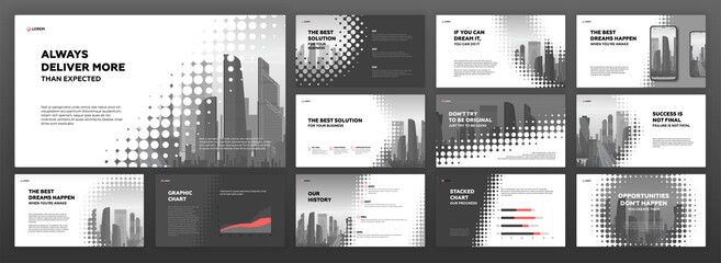 Business powerpoint presentation templates set. Use for keynote presentation background, brochure design, website slider, landing page, annual report, social media banner.