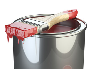 An open can of red paint. The new repair brush is on top.