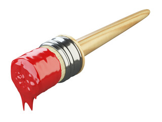 Round brush in  paint with a wooden handle.