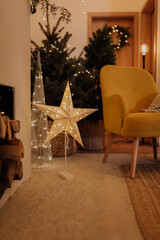Decorative star with lights inside for the Christmas holidays in the living room