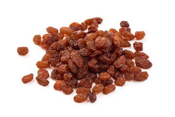 Sweet dried raisins, close-up, isolated on white background