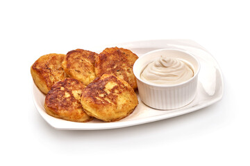 Fried potato pancakes, isolated on white background