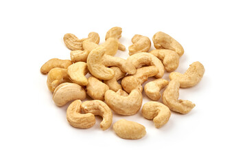 Organic Cashew nuts, close-up, isolated on white background