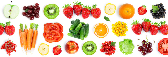 Fruits and vegetables. Fresh food on the white background. Top view . Texture