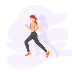 Fototapeta na wymiar Running woman illustration in modern flat style in vector on white background. Healthy and beauty woman abstract illustration