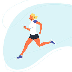 Illustration of running woman in vector. Beautiful woman with athletic body running in flat modern style