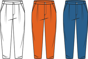 Colored flat sketch trousers design for teenagers.