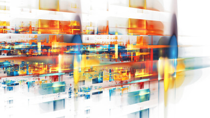 3D illustration of abstract fractal for creative design looks like modern city techno structure.