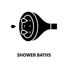 shower baths icon, black vector sign with editable strokes, concept illustration