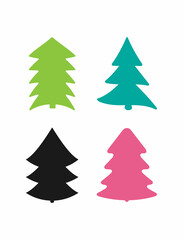 Set of silhouettes of Christmas trees. Collection of isolated colored icons. Vector illustration.