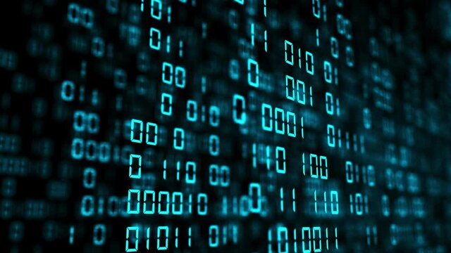 Abstract blue binary code background. Futuristic cyberspace. Concept of mining cryptocurrency and bitcoin btc. Web developer. Digital computer code. Programming. Coding.